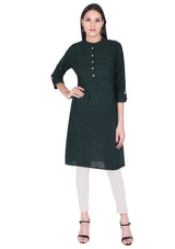 Cotton Pintex Straight Bottle Green Kurti