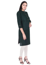 Cotton Pintex Straight Bottle Green Kurti