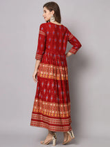 Maroon Designer Foil Printed Round Neck Anarkali Kurta