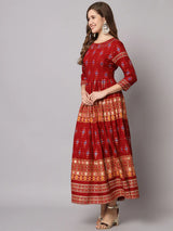 Maroon Designer Foil Printed Round Neck Anarkali Kurta