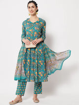 Teal Green A-Line Kurta with Pant & matching Dupatta