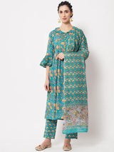 Teal Green A-Line Kurta with Pant & matching Dupatta