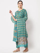 Teal Green A-Line Kurta with Pant & matching Dupatta