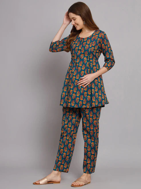 Blue Booti Printed Maternity Co-Ord Set with Zip