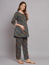 Blue Booti Printed Maternity Co-Ord Set with Zip