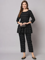 Black Abstract Printed Cotton Co-Ord Set