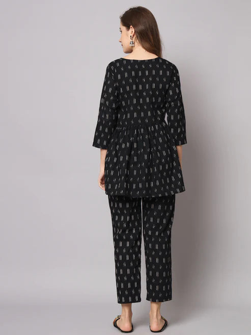 Black Abstract Printed Cotton Co-Ord Set