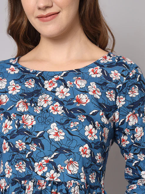 Blue Flower Printed Soft Rayon Co-Ord Set