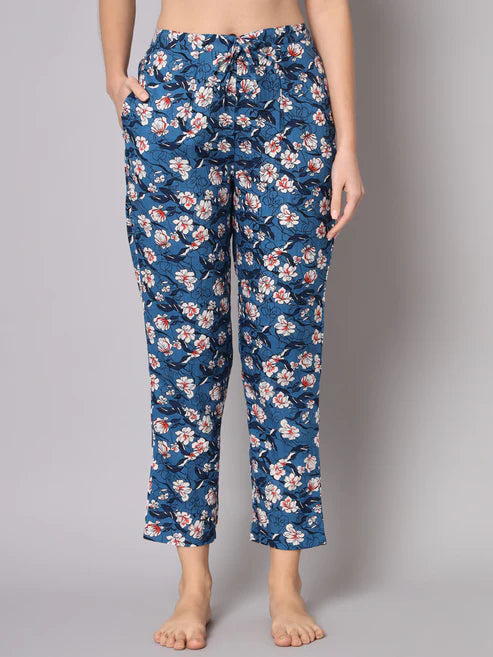 Blue Flower Printed Soft Rayon Co-Ord Set