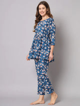 Blue Flower Printed Soft Rayon Co-Ord Set