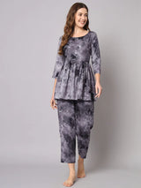 Grey Black Tie Dye Printed Rayon Co-Ord Set