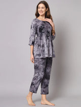 Grey Black Tie Dye Printed Rayon Co-Ord Set