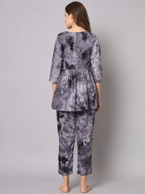 Grey Black Tie Dye Printed Rayon Co-Ord Set