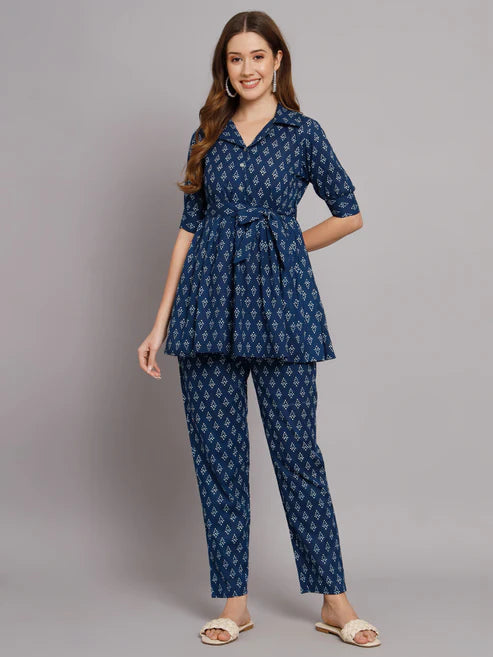 Indigo Booti Printed Cotton Co-Ord Set