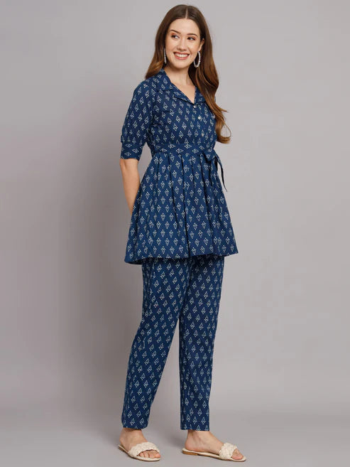 Indigo Booti Printed Cotton Co-Ord Set