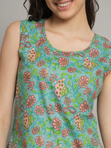 Green Flower Printed Cotton Co-Ord Set