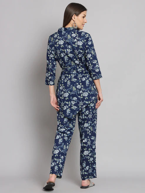 Blue Floral Printed Cotton Co-Ord Set