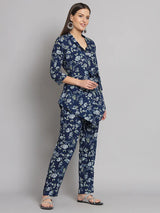 Blue Floral Printed Cotton Co-Ord Set