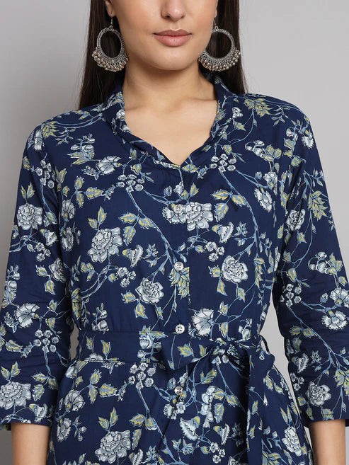 Blue Floral Printed Cotton Co-Ord Set