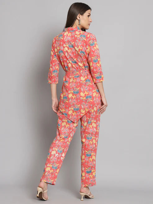 Peach Floral Printed Cotton Co-Ord Set