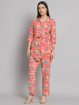 Peach Floral Printed Cotton Co-Ord Set