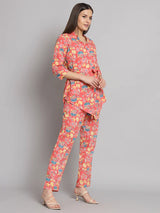 Peach Floral Printed Cotton Co-Ord Set