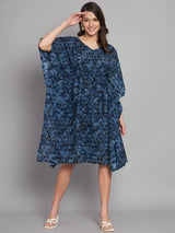 Indigo Geometric Printed Cotton Knee Length Kaftan