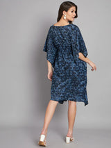 Indigo Geometric Printed Cotton Knee Length Kaftan