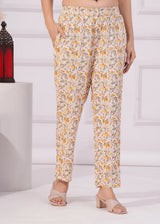 Golden Floral Printed Box Pleated Co-Ord Set