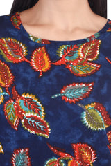 Casual 3/4th Sleeves Blue Flower Printed Top